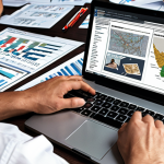 **

A person researching a company's organizational chart and market analysis on a laptop. The scene shows them deeply focused, surrounded by papers and notes related to international logistics and supply chain. The overall tone is investigative and detail-oriented.

**